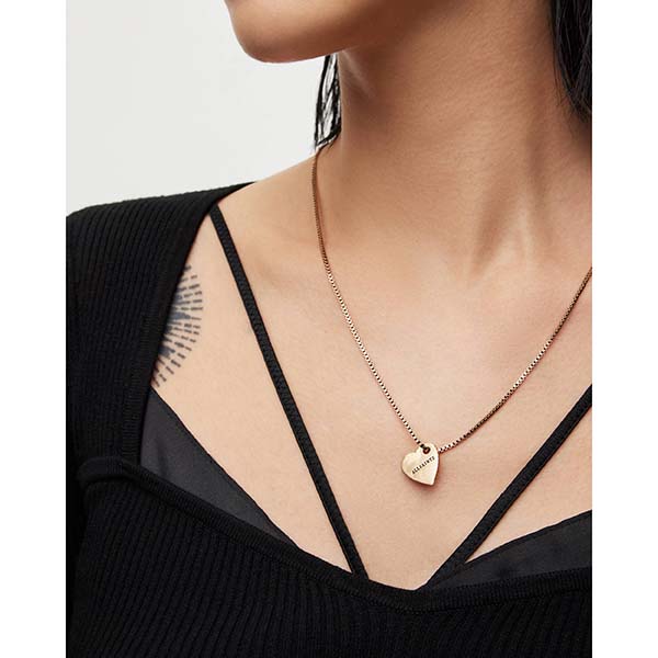 Allsaints Australia Womens Heart Gold-Tone Logo Necklace Brass AU96-932